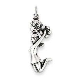 Sterling Silver Antiqued Cheerleader Charm 30mmx10mm Jewelry