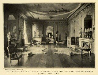 1907 Print Mrs. Stuyvesant Fish Home NY Polar Bear Rugs Interior Decoration   Original Halftone Print  