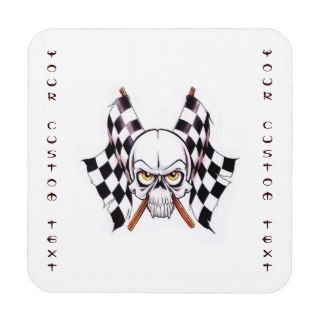 Cool cartoon tattoo symbol skull racing flags beverage coasters