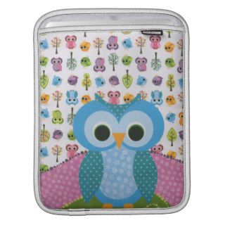 Trendy Pink Blue Polka Dots Floral Owl Pattern iPad Sleeves