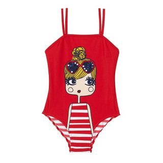 bluezoo Girls red striped sequin print swimsuit
