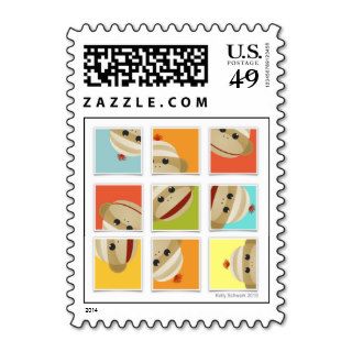 Sock Monkey Socks Blocks by Kelly Schwark Postage Stamps