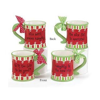 Red & Green Ceramic Coffee Drink Mugs Set Of 4 Santa's List Christmas Collection Kitchen & Dining
