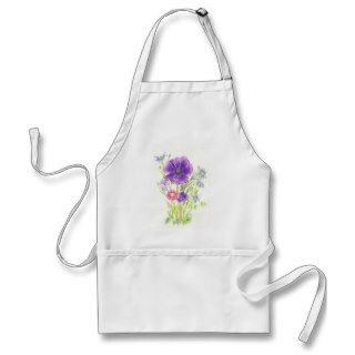 Anemone Purple Spring Flower Bouquet Drawing Aprons