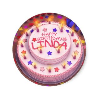 Linda's Birthday Cake Round Stickers