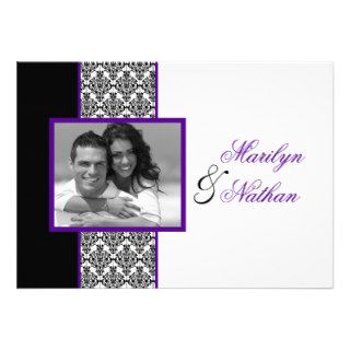 Black White Purple Damask Photo Wedding Invite