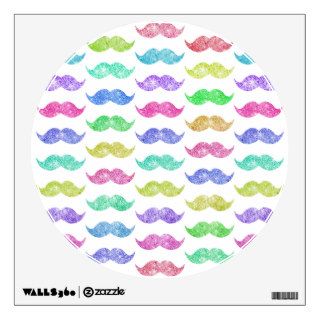 Funny Girly Mustache Chic Pink Glitter Photo Print Room Decals