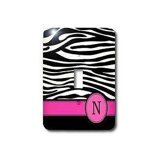 3dRose lsp_154285_1 Letter N Monogrammed Black and White Zebra Stripes Animal Print with Hot Pink Personalized Initial Single Toggle Switch   Switch Plates  
