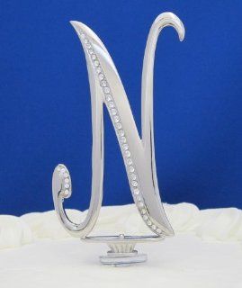 Swarovski Crystal Monogram Cake Topper silver Letter N   3 inch By PLAZA LTD Decorative Cake Toppers Kitchen & Dining