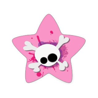 Kawaii cute skull and crossbones pink and purple star stickers