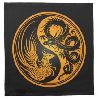 Yellow and Black Dragon Phoenix Yin Yang Cloth Napkin
