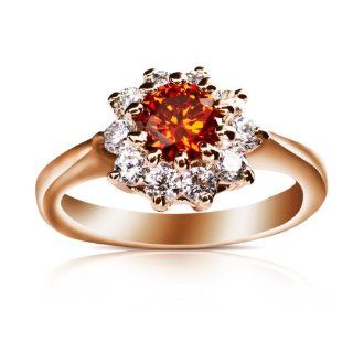 Bling Jewelry Kate Middleton Diana Ring Round Red Garnet Color CZ Engagement Ring with Crystal R318 (5) Jewelry
