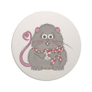 Whimsical Mouse I love you Valentine's Day Heart Coaster