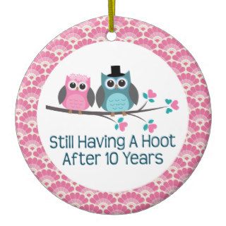 10th Anniversary Owl Wedding Anniversaries Gift Ornament