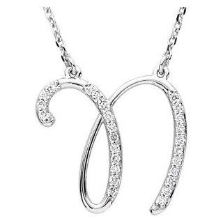 14k White Gold Alphabet Initial Letter N Diamond Pendant Necklace, 17" (GH Color, I1 Clarity, 1/8 Cttw) Stuller � Jewelry