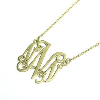 Initial Pendant Necklace; 18"L With 1.5"L Pendant; Burnished Gold Tone Metal; Cursive Letter N; Lobster Clasp Closure; Jewelry