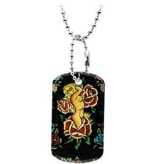 Tattoo Inspiration Rectangle Floral Nude Dog Tag Pendant Necklaces Jewelry