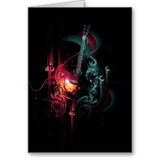 Cool Music Graphic with Guitar Greeting Cards