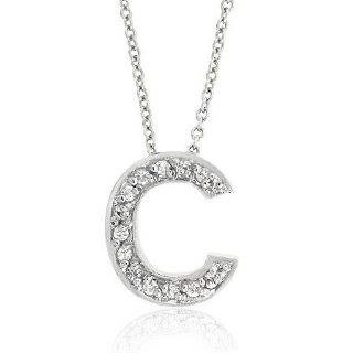 Sterling Silver CZ Letter C Initial Pendant Jewelry