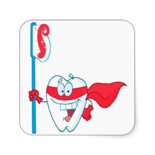 Cute Smiling Superhero Tooth With Toothbrush Sticker
