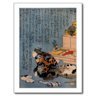 猫好きな絵師の自画像, 国芳 Painter who likes Cats, Kuniyoshi Post Card