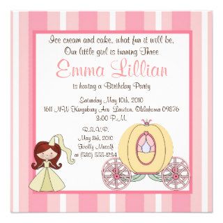 princess birthday party invite cute fun brown pink
