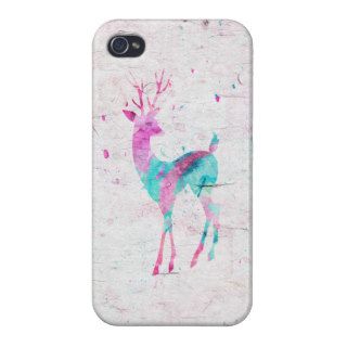 Pink and Turquoise Cute Deer Animal Watercolor Art iPhone 4/4S Cases