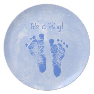 Cute Baby Boy Footprints Birth Announcement Plates