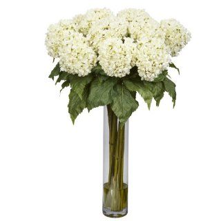 Nearly Natural 1221 WH Hydrangea Silk Flower Arrangement, White   Artificial Mixed Flower Arrangements