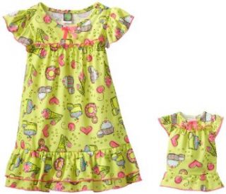 Dollie & Me Girls Candy Print Nightgown With Doll Outfit, Green Multi, 7 Clothing
