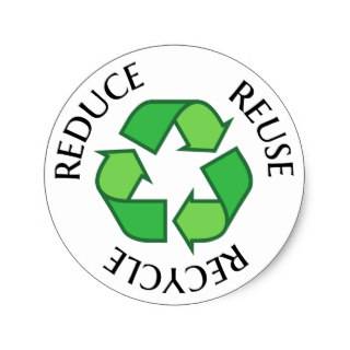Green recycling symbol, reduce reuse recycle round stickers