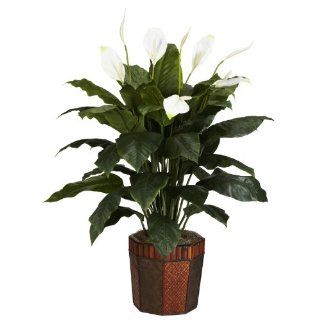 Nearly Natural 6638 Spathiphyllum with Vase Decorative Silk Plant, Green   Artificial Plants