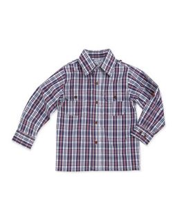 Reece Striped Camp Shirt, Navy, 2Y 10Y   Busy Bees