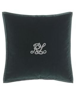 Green Velvet Pillow w/ Embroidered RL Monogram, 18Sq.   Ralph Lauren