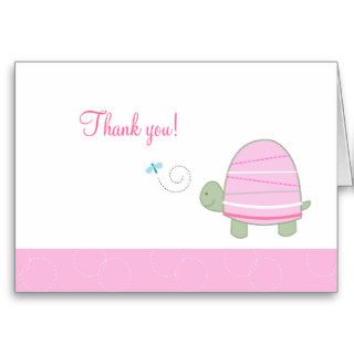 Trendy Striped Turtle Pink Folded Thank you notes Greeting Cards