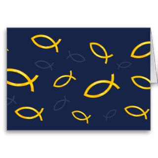 Gold Ichthus Pattern on Navy Blue Background Card