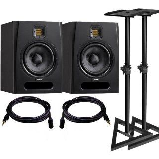 ADAM F7 Pair Active Nearfield Monitors with TRS to XLR M Mogami Cables and Studio Monitor Stands Electronics
