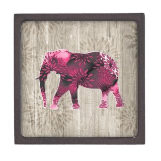 Cute Whimsical Elephant on Wood Design Premium Keepsake Boxes
