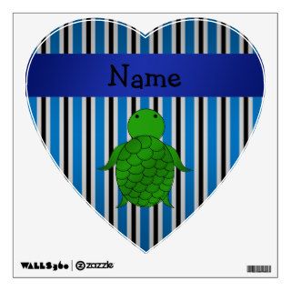 Personalized name sea turtle blue stripes room sticker