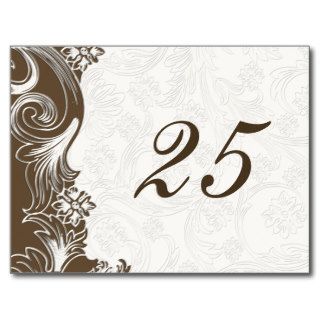 Faux paper cutout brown wedding Table numbers Post Cards