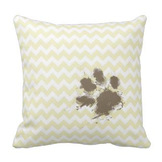 Funny Pawprint on Cream Chevron Throw Pillows