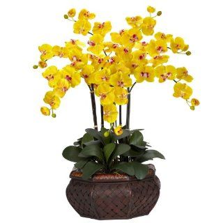 Nearly Natural 1201 YL Large Phalaenopsis Silk Flower Arrangement, Yellow   Artificial Mixed Flower Arrangements