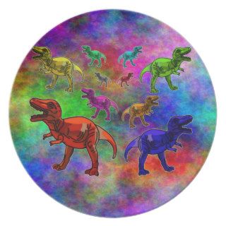 Colored Dinosaurs on Pastel Background Party Plate