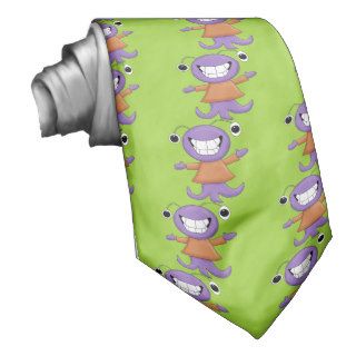 Cute Strange Purple Alien Cartoon Character Neckties