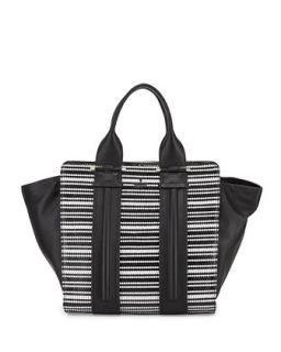 Provence Woven Patent Tote Bag, Black/White   Pour la Victoire