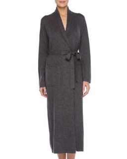 Womens Long Cashmere Silk Robe, Charcoal   Charcoal (LARGE)