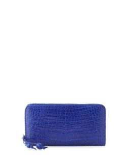 Crocodile Zip Continental Wallet, Royal Blue   Nancy Gonzalez
