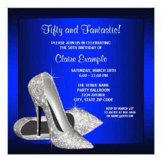 Royal Blue High Heels Womans Birthday Party Personalized Announcement