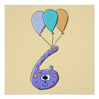 6th Birthday, Purple Birthday Monster Cartoon. Poster
