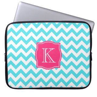 Zigzag Turquoise and Pink Custom Monogram Laptop Computer Sleeve
